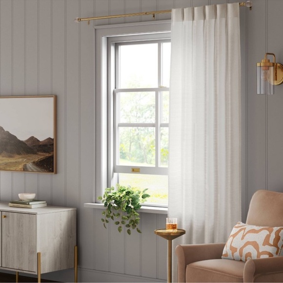 New Threshold Ivory Pebble Satin Single Light Filtering Curtain Panel 108” - Picture 1 of 5